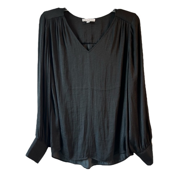 Anthropologie Madison d’ Amélie satin Black V-Neck Blouse - Picture 2 of 6